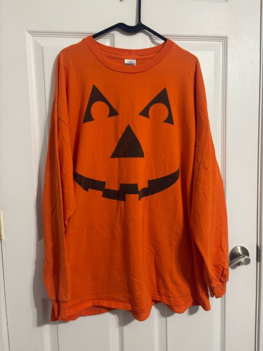 Halloween Jack O Lantern Pumpkin Face Long Sleeve T Shirt Orange Adult 2XL Delta